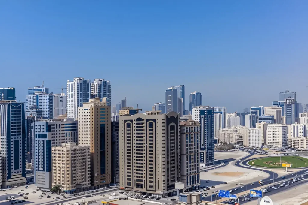 Al Nahda Tower in Sharjah, a modern high-rise building featuring stylish apartments and excellent amenities for comfortable living.