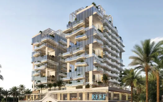 A stunning view of Reef 999 at Al Furjan, showcasing luxury apartments with modern designs and top-tier amenities, available from AED 1.15M.