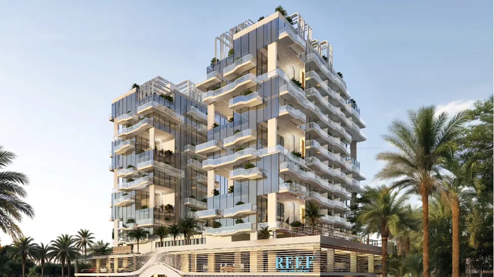 A stunning view of Reef 999 at Al Furjan, showcasing luxury apartments with modern designs and top-tier amenities, available from AED 1.15M.